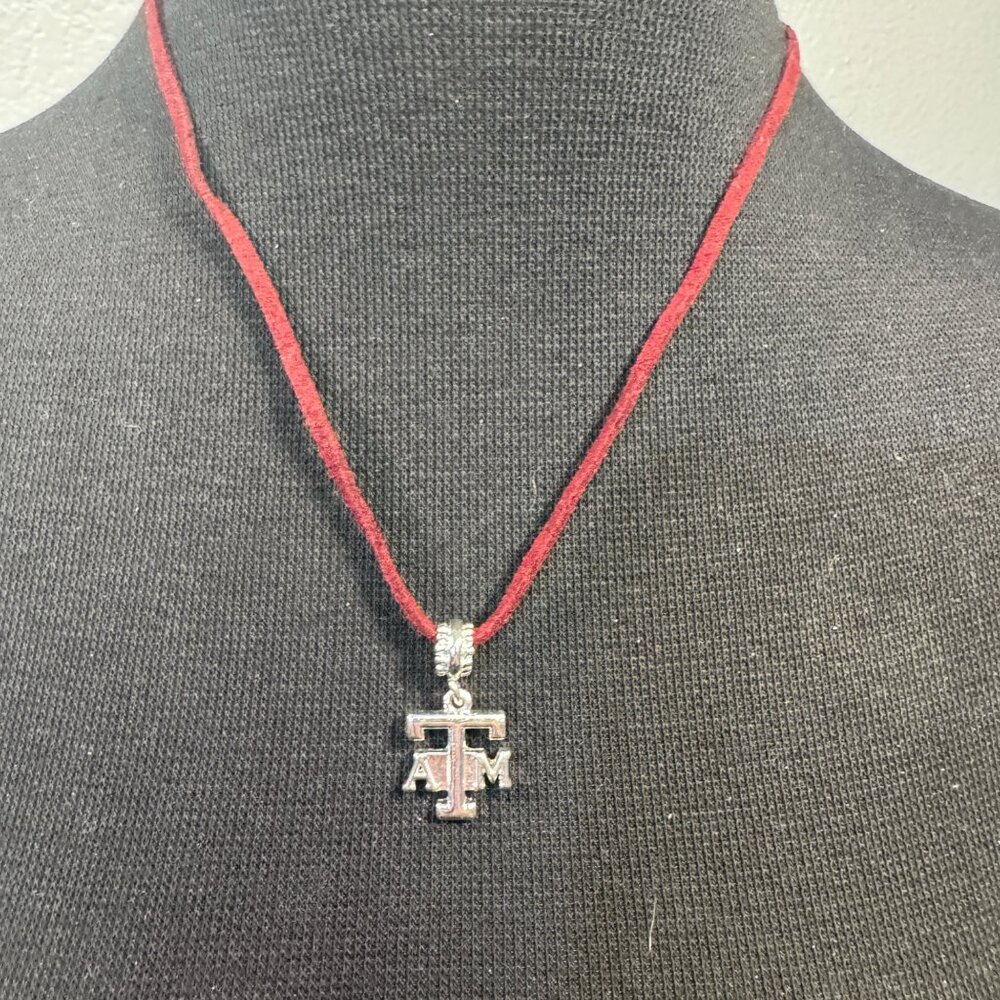 Texas A&M Logo Pendant Necklace With Red Cord & Silver-Toned Charm